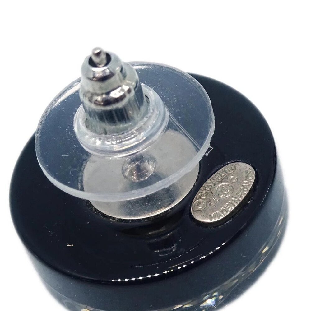 Chanel Button Piercing Earrings Black Rhinestone Artificial Pearl 14C 195000 - Picture 4 of 4